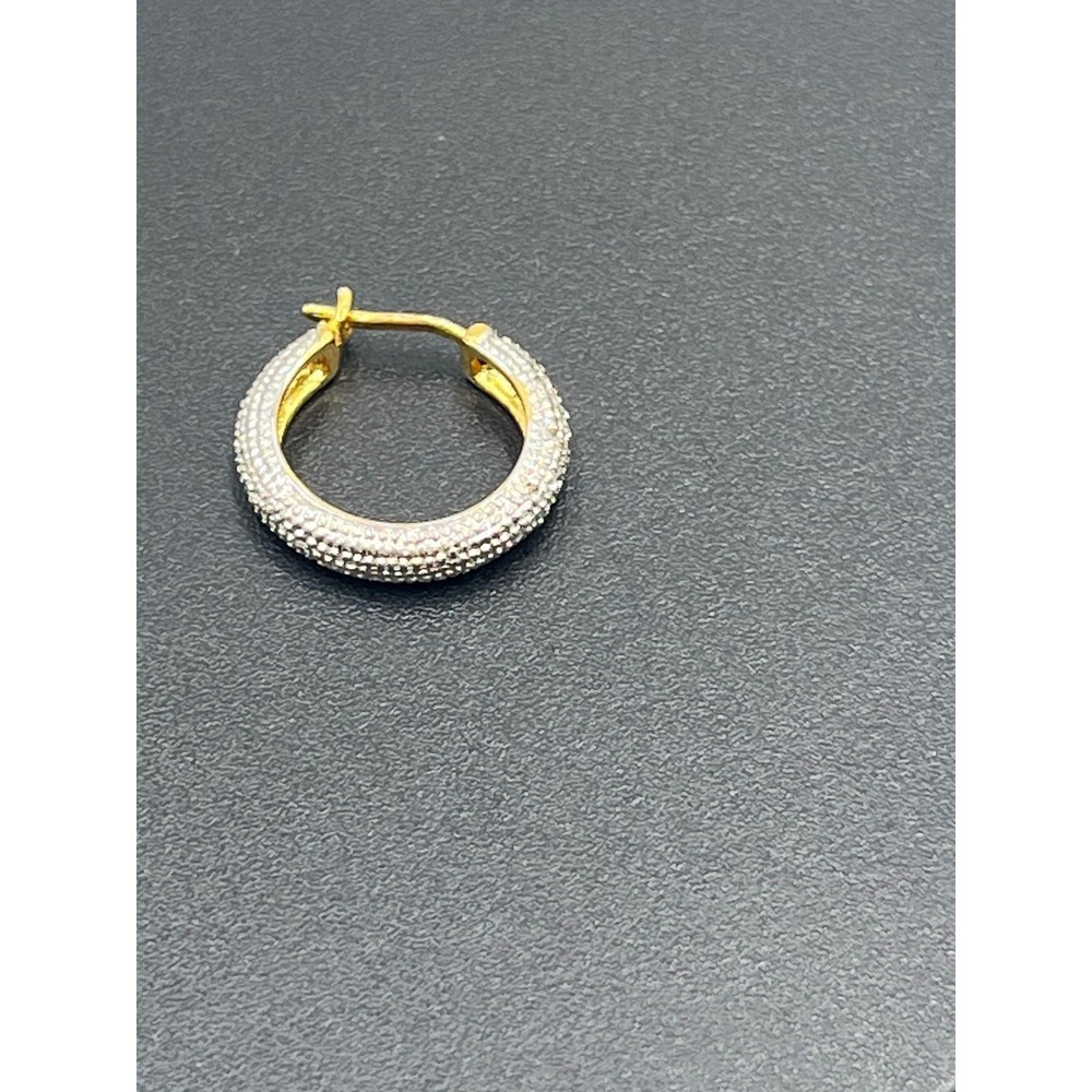 RT Sterling Silver Gold Plated Two Tone Diamond Chip Pave Round Hoop Earrings - Picture 5 of 8